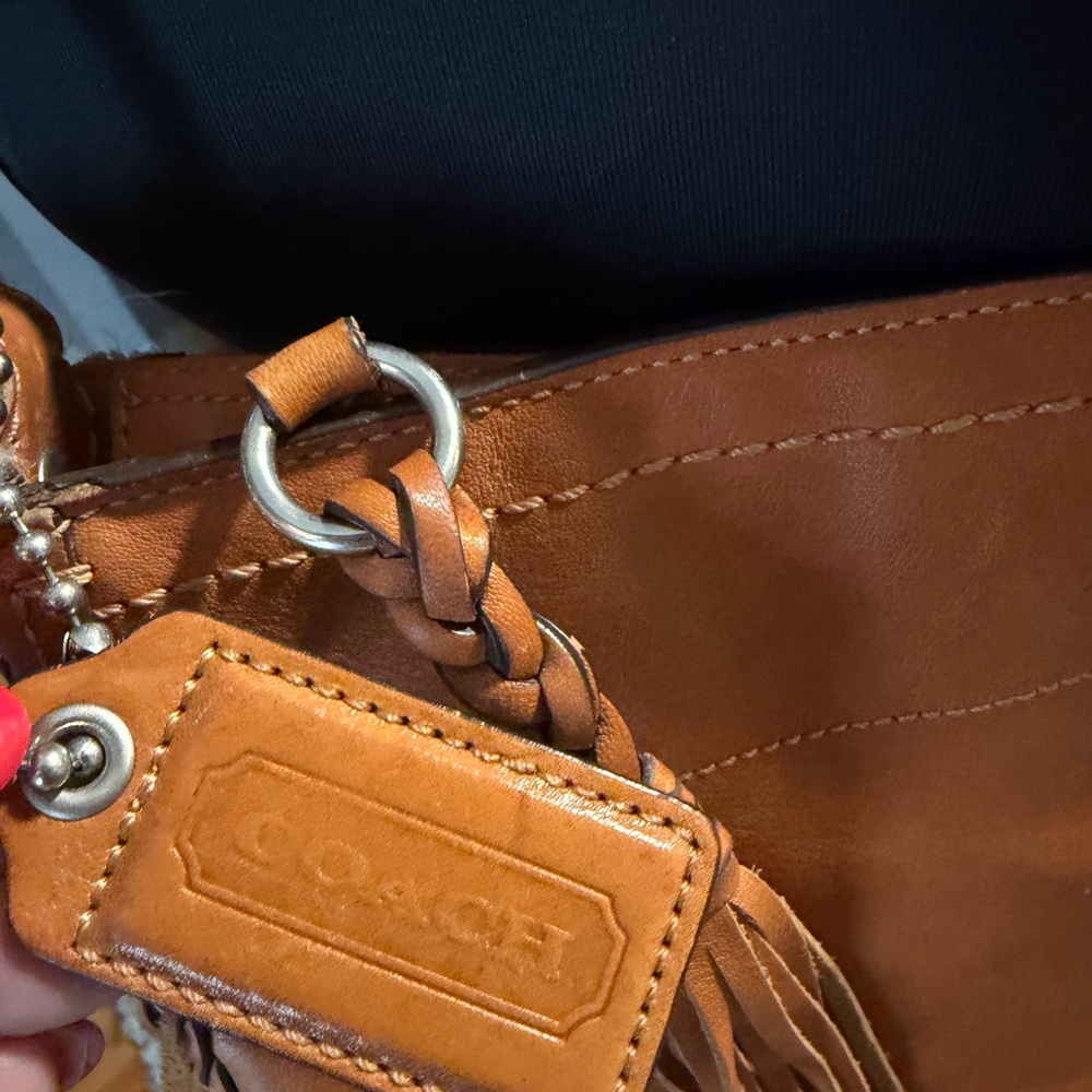 Coach Tan Leather Hobo Bag with Fringe - Picture 4 of 9